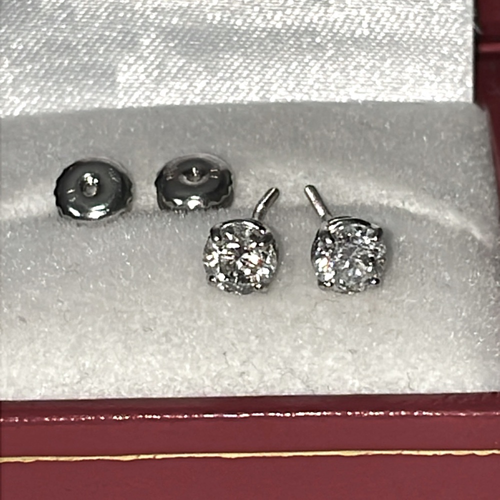 Solid Stamped 14K White Gold Natural 1.00CTW Diamond Stud Earrings Screw Backs - Picture 14 of 14